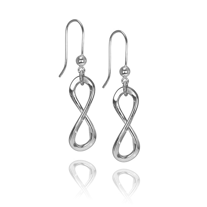 Infinity Earrings in Sterling Silver  Symbolizing Limitlessness, eternity and infinite Love.  Would you like to be reminded that you are alive with endless possibilities?  Would you like to express with a gift of infinite Love? Great Mother's Day Gift  Be The Infinite ...... Be here Now  Infinities available in Rose, Yellow or White gold