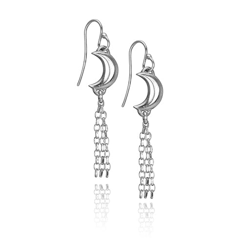 Crescent Moon  Earrings with dangle Chain on ear hooks