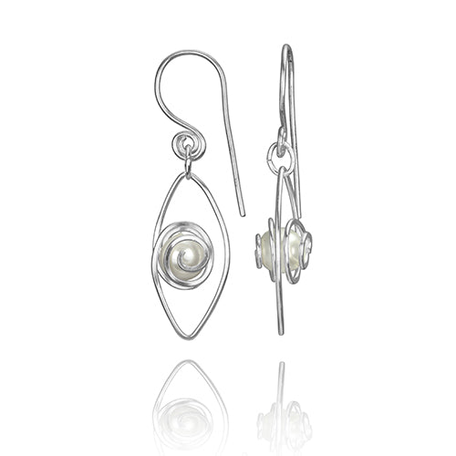 Spiral into Leaf - Small Earrings with Pearl
